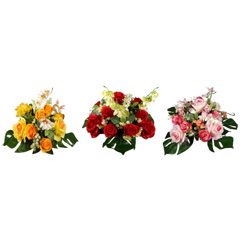 BOUQUET ROSE ORCHIDEE 21 fleurs H36CM les 6P