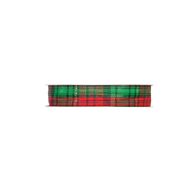 RUBAN FANTAISIE ECOSSAIS vert et rouge 25MM X 45M