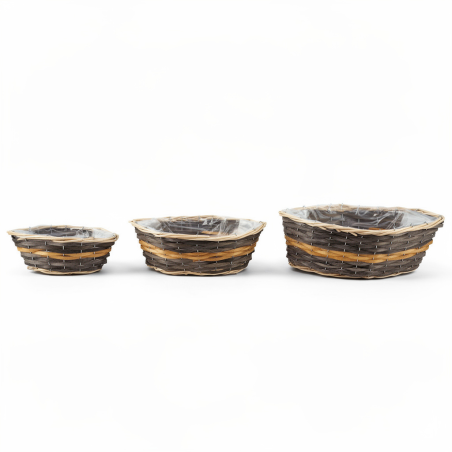 PANIER ROTIN BARQUE JAUNE/GRIS L25.5 A 40CM SET 3P