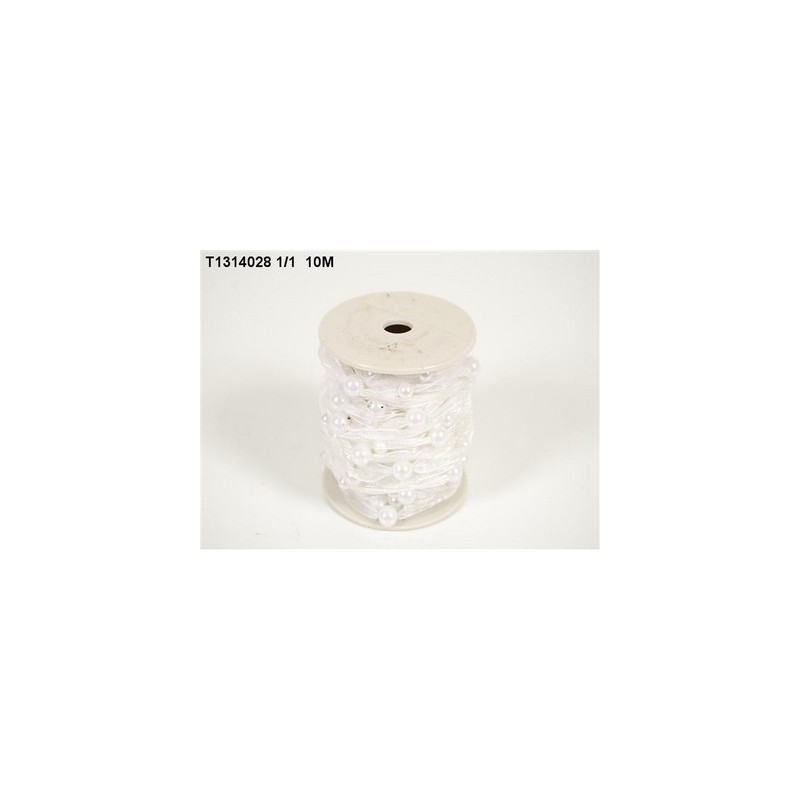 RUBAN BLANC SATIN + PERLE 10M