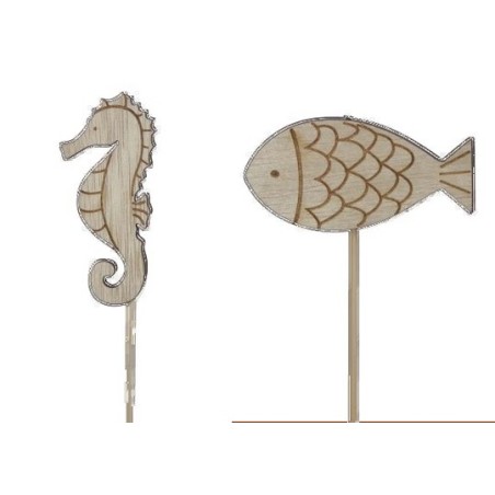 POISSON EN BOIS 7CM sur pique LES 10P