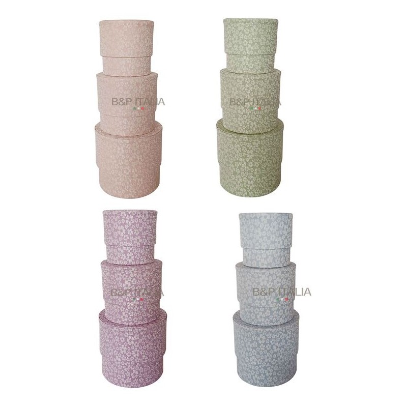 BOITE A CHAPEAU RONDE FLEUR H12 à 16CM set 3P