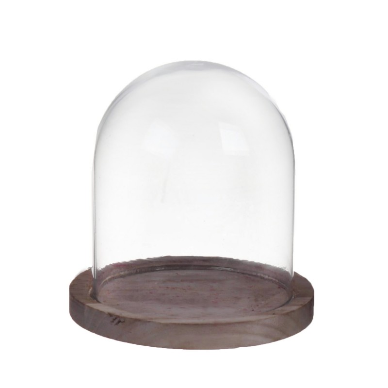 VERRE CLOCHE SUR PLATEAU BOIS Diam.1 H25CM /6P PROMO