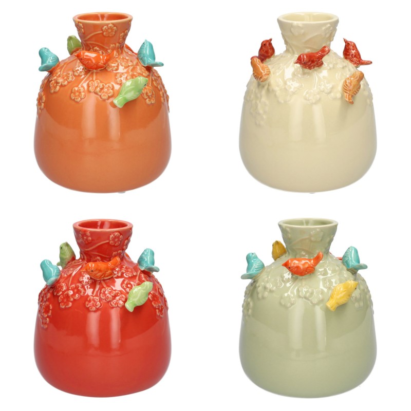 VASE BOUTEILLE OISEAU Ø14 H16 ASS. /4P