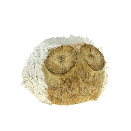 C.POT HIBOU RESINE EFFET BOIS Ø12.5 H17.5 /1P