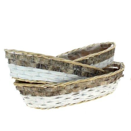 JARDINIERE OSIER BARQUE GRIS/BLANC L42 à 58 SET 3 