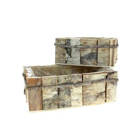 JARDINIERE BOIS GRIS L27 à 22 H10 à 9 SET 2