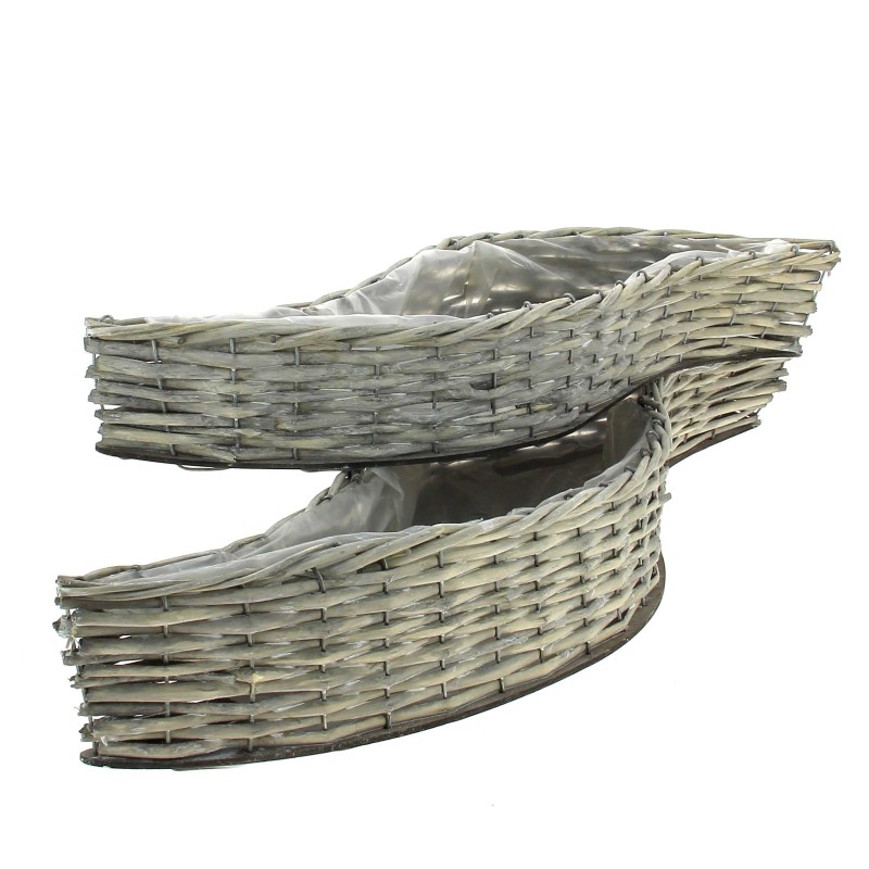 JARDINIERE OSIER VAGUE GRIS L58 à 74 SET 2