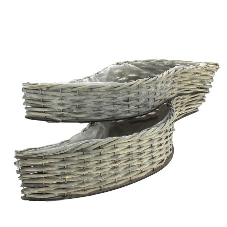 JARDINIERE OSIER VAGUE GRIS L58 à 74 SET 2