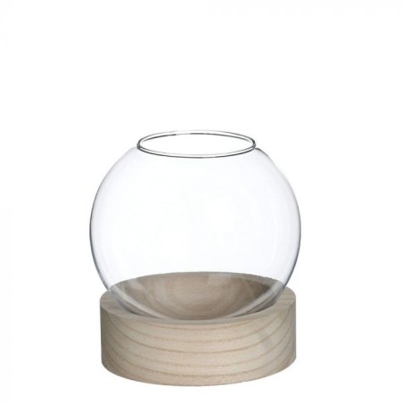 VERRE BOULE + SUP. BOIS 013 H15.5CM la pièce