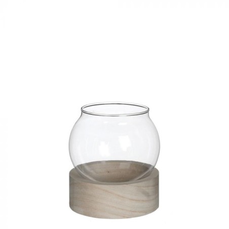 VERRE BOULE + SUP. BOIS 010 H11.5CM /1P