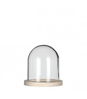 VERRE CLOCHE SUR PLATEAU BOIS Diam.12 H14CM/1P