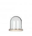 VERRE CLOCHE SUR PLATEAU BOIS Diam.12 H14CM/1P