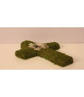 CROIX MOUSSE VERTE+FEUILLE 33CM/1P