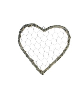 COEUR GRILLAGE contour OSIER GRIS 30CM à la pièce