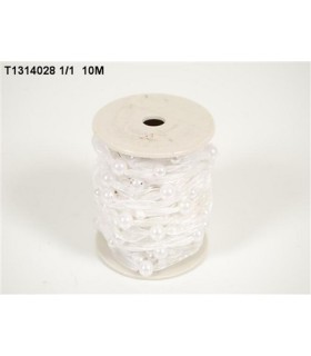 RUBAN BLANC SATIN + PERLE 10M