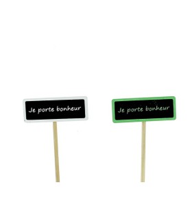 PIQUE ARDOISE blanc vert "je porte bonheur" /12P