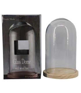 VERRE CLOCHE SUR PLATEAU BOIS 016.5 H27CM la pièce