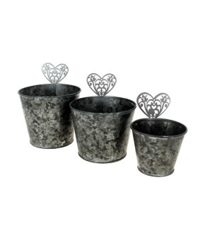 ZINC-POT GRIS COEUR AJOURE SET 3P