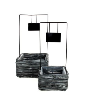 CORBEILLE GRISE SUP.FER NOIR SET 2P