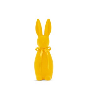 LAPIN FLOQUE JAUNE + NOEUD H15CM 