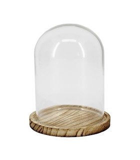 VERRE CLOCHE SUR PLATEAU BOIS Diam.10 H13.5CM les 6P