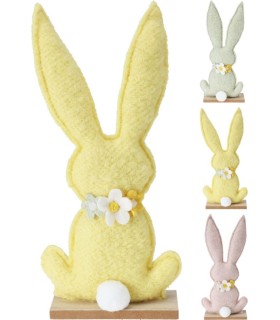 LAPIN FEUTRINE AVEC COLLIER DE FLEURS 30CM ASS./3P
