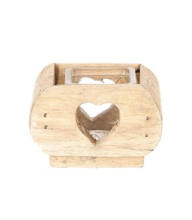 VERRE CUBE /1 SUPPORT BOIS COEUR 12x12 H8CM /1P