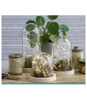 VERRE CLOCHE SUR PLATEAU BOIS Diam.10 H18CM/1P