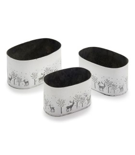 ZINC JARDINIERE CERF BLANC 18 à 25CM SET 3P 