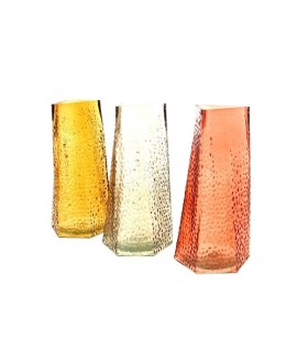 VERRE VASE TRIANGLE ASS.3COULEURS les 3P