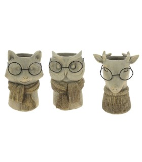 C.POT TETE ANIMAL+LUNETTES 07 H21CM la pièce