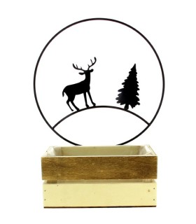 JARDINIERE BOIS+ANNEAU CERF H29CM pièce