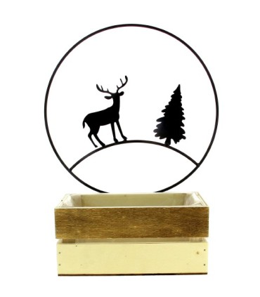 JARDINIERE BOIS+ANNEAU CERF H29CM pièce
