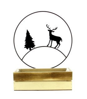 JARDINIERE BOIS +ANNEAU CERF H35CM pièce