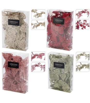 GUIRLANDE FEUILLES PAILLETE 18cm la boite