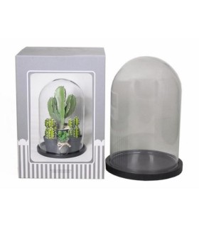 VERRE CLOCHE SUR PLATEAU BOIS Diam.12 H15CM /1P