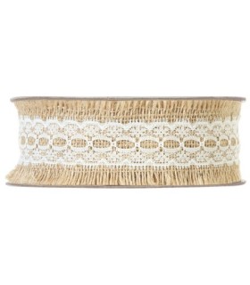 RUBAN JUTE + DENTELLE BLANCHE 25MMX9M