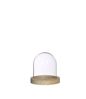 VERRE CLOCHE SUR PLATEAU BOIS Diam.10 H10CM/1P