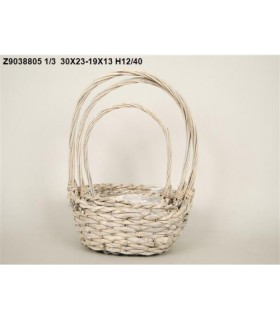 CORBEILLE OSIER GRIS ovale SET 3P