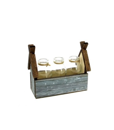 VERRE BOUTEILLE /3+MAISON BOIS GRIS pièce