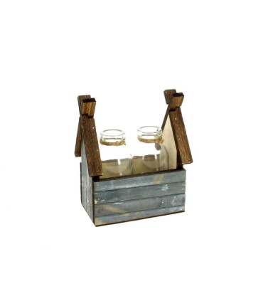 VERRE BOUTEILLE /2+MAISON BOIS GRIS pièce