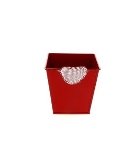 ZINC-POT ROUGE BORD COEUR CARRE 10x10 H10CM /6P