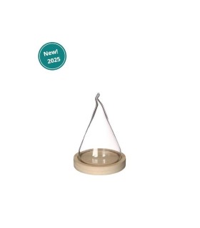 VERRE CLOCHE FLAMME SUPPORT BOIS 012 H17.5CM /1P