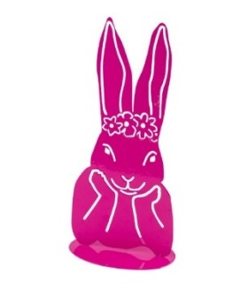 LAPIN METAL ROSE SUR SOCLE H26CM /2P