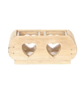 VERRE CUBE /2 SUPPORT BOIS COEUR 19x12 H8CM /1P