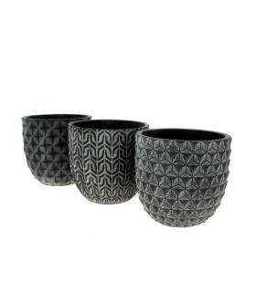 C.POT NOIR ASS.3 DESIGN 013 H15.5CM /3P