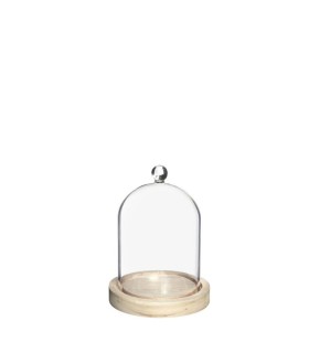 VERRE CLOCHE BOUTON SUR PLATEAU BOIS Diam 12 H15CM /1P