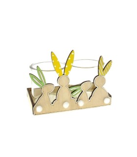 VERRE/2 +DECO BOIS LAPIN H12.5CM /1P