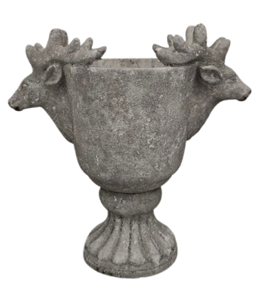 VASE CIMENT + CERF 31.5x17 H30CM à la pièce